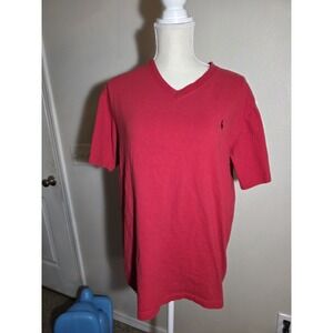Ralph Lauren V Neck T Shirt Mens Medium Red Pony Logo Classic Preppy Tee